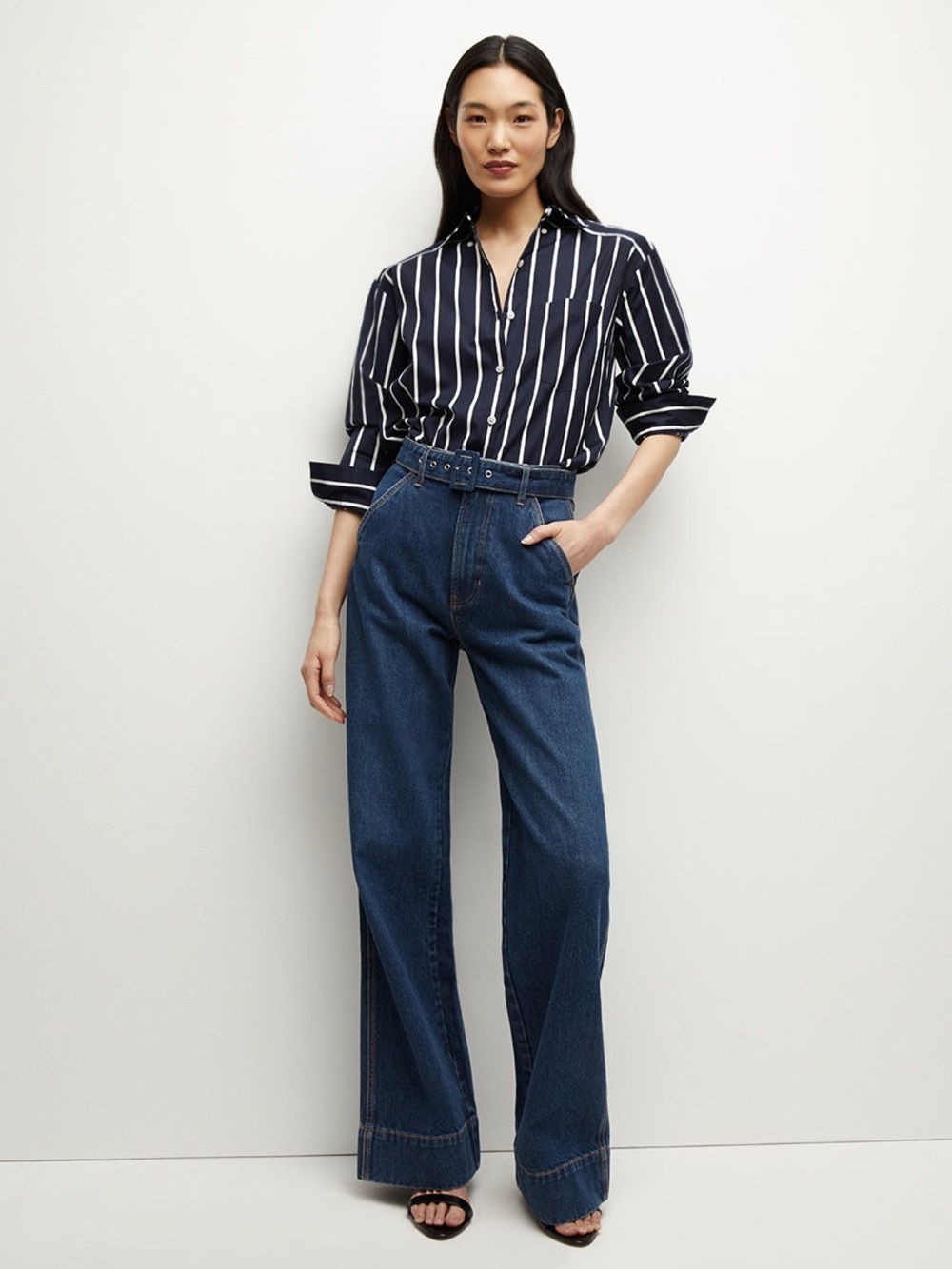 VERONICA BEARD Taylor Belted High Rise Wide Leg Jeans Dusted Oxford 28